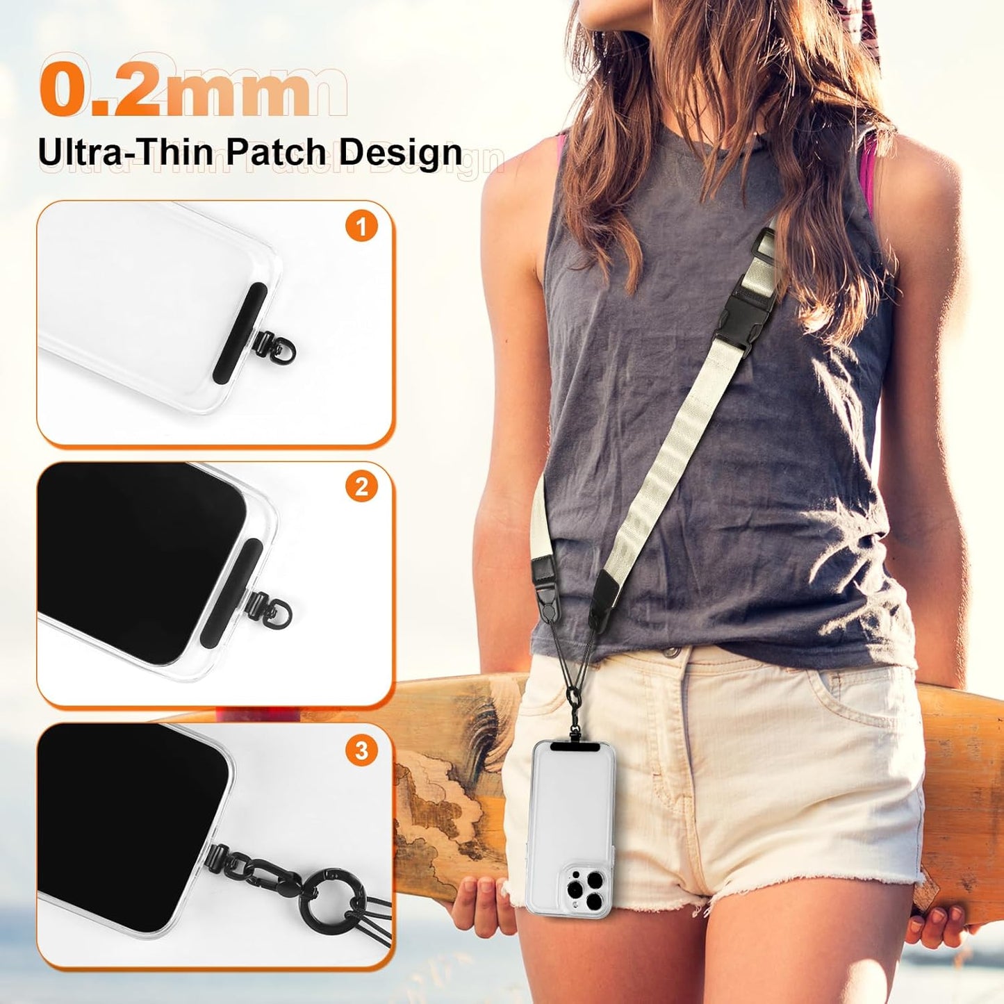 Adjustable Crossbody Phone Lanyard, Universal Phone Wrist Strap and Phone Neck Strap with Tether Tab, Phone Lanyard with Quick Release, Suitable for iPhone and Most Smartphones, Off White