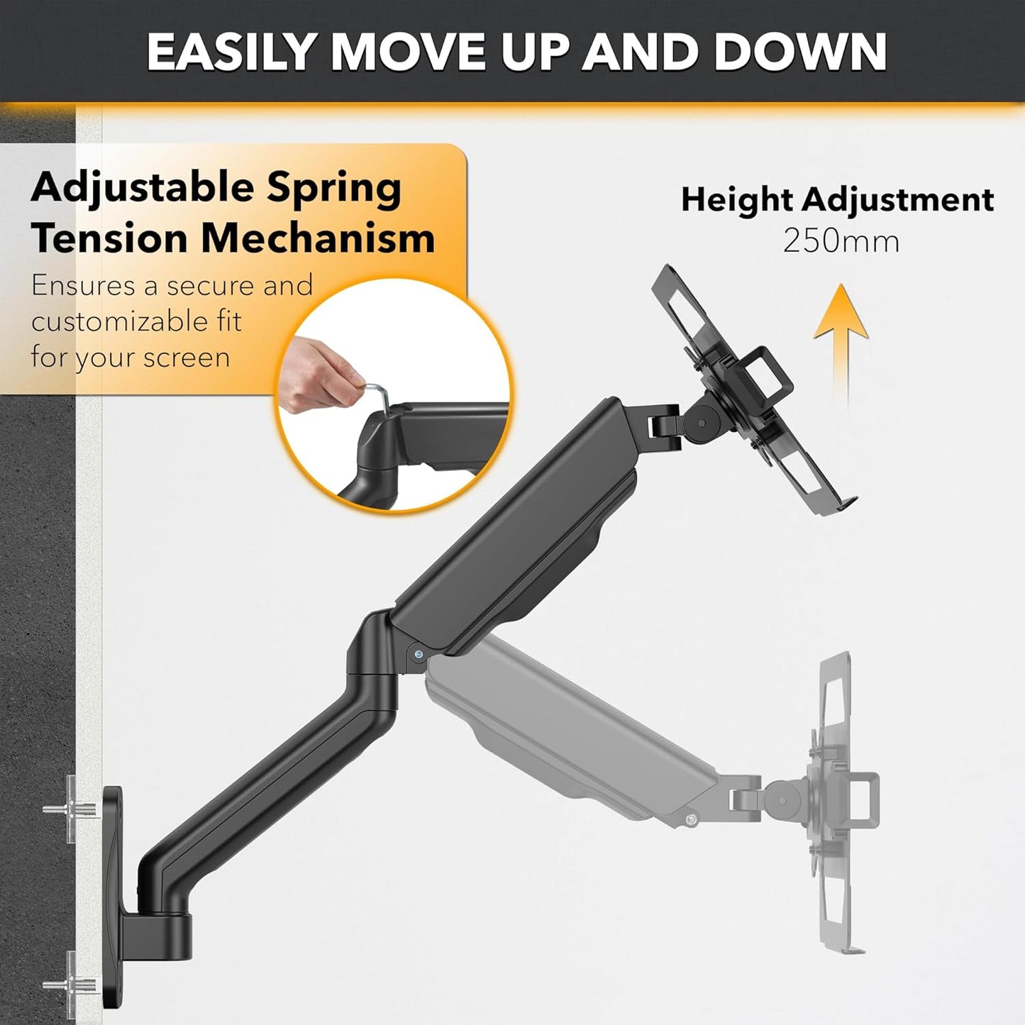 CondoMounts Laptop Wall Mount | Spring-Assisted Arm for 17"–32" Screens, Free-Tilting VESA Laptop Holder, Space-Saving Design, Heavy-Duty Build, Matte Black Finish, Easy DIY Installation