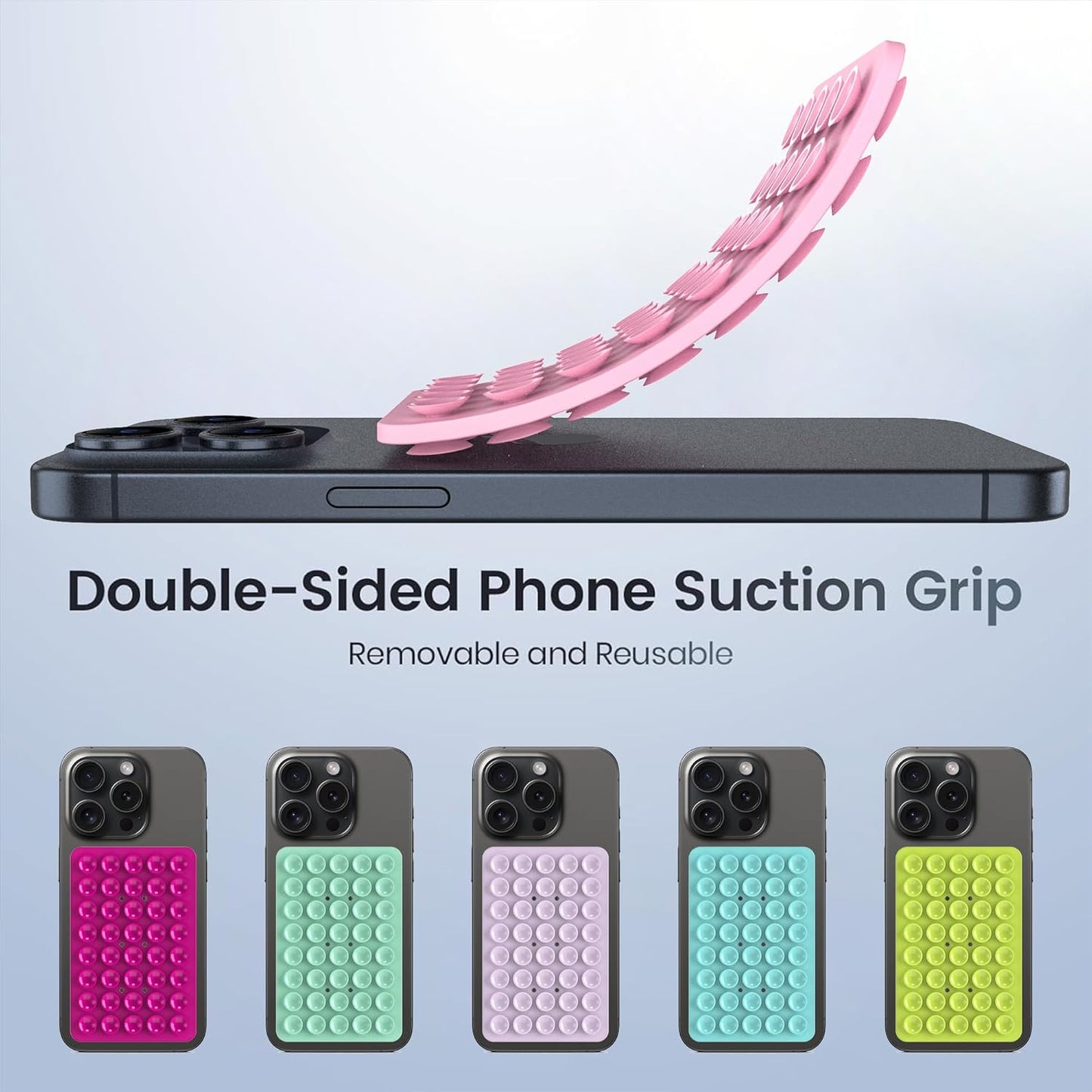 2PACK Silicone Double Sided Suction Phone Case Mount, Detachable Hands Free & Strong Grip Holder for Selfies & Videos, Compatible iPhone Android (Light Pink, 2Pack 40 Suction Cups)