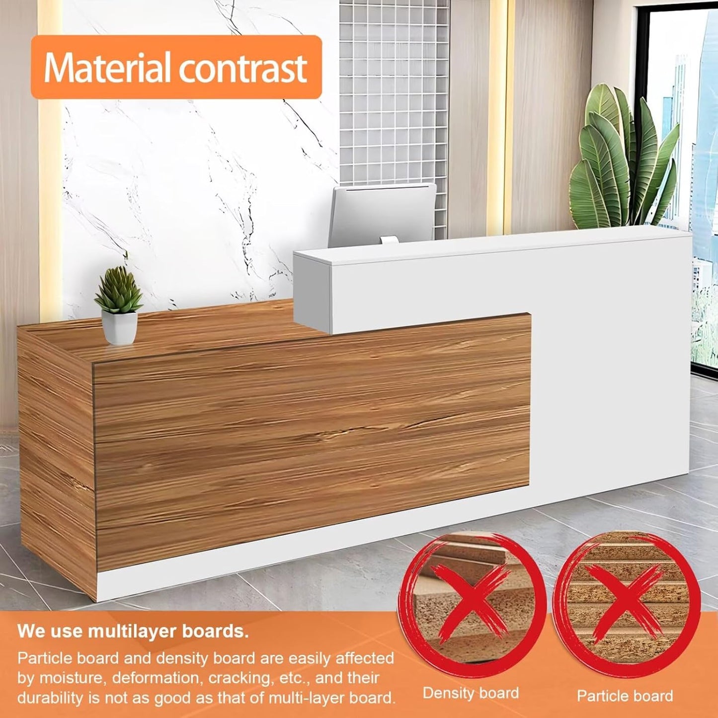 Reception Desk with Counter Modern Checkout Counter with Lockable Drawer Keyboard Tray Receptionist Desk for Office Salon Reception Table S Left 55inch/140cm