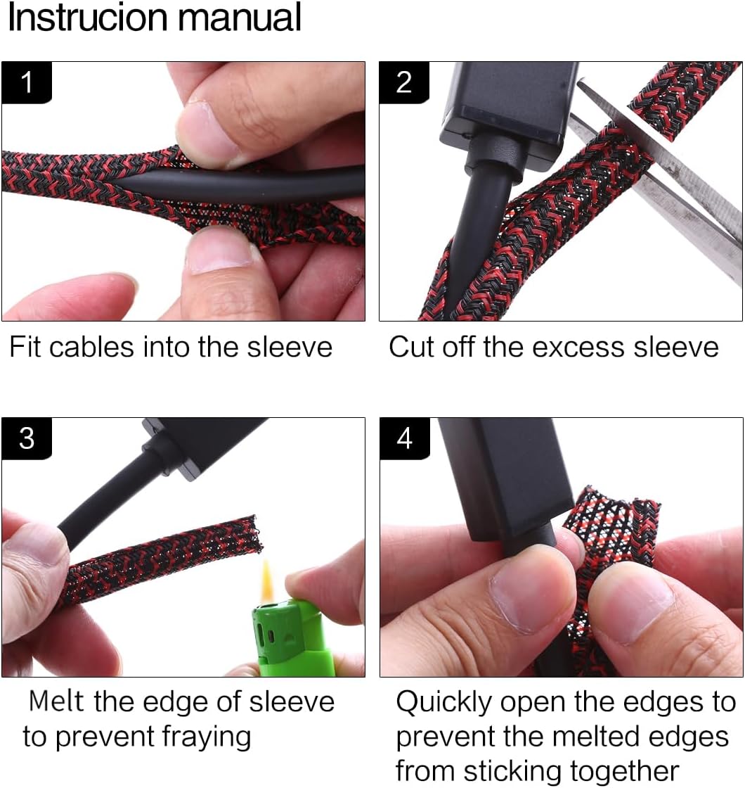 Alex Tech 10ft - 1/4 inch Cord Protector Wire Loom Tubing Cable Sleeve Split Sleeving For USB Cable Power Cord Audio Video Cable – Protect Cat From Chewing Cords - Blackred