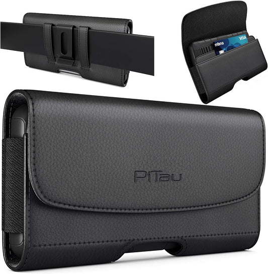Holster for iPhone 16 16e Pro 15 14 13 12 11 10 XR Xs X, Samsung Galaxy S25 S24 S23 5G - Cell Phone Belt Holder Case with Clip - ID Card Magnetic Pouch - Black
