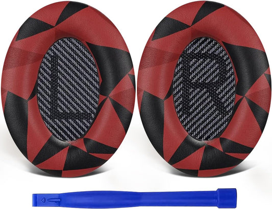 SoloWIT Replacement Earpads Cushions for Bose QuietComfort 35 (QC35) & Quiet Comfort 35 II (QC35 ii) Headphones, Ear Pads with Softer Leather, Noise Isolation Foam, Added Thickness (Red Storm)