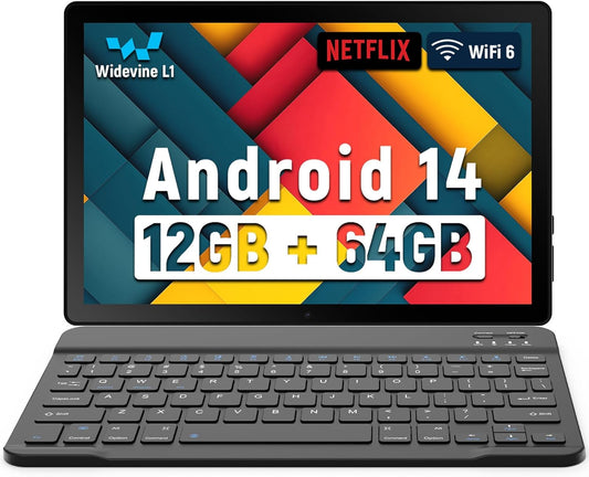 Latest 2025 Upgraded Android Tablet 10.1 Inch with IPS HD Touch Screen, Dual Camera, 64GB Storage 1TB Expansion, 8 in 1 Tablets Kit with Keyboard, Protective Case, Mouse, Stylus, BT 5.4, WiFi 6