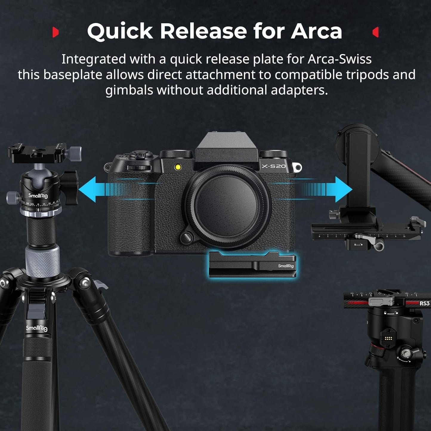 SMALLRIG Mount Plate for AirTag, Quick Release Camera Mount Baseplate for Arca-Type, Built-in EVA Pad, 1/4"-20 Screws, for FUJIFILM X-H2 / X-T4 / X-T5 / X-T50 / GFX 100S II / F8-X5M / X100V - MD5425