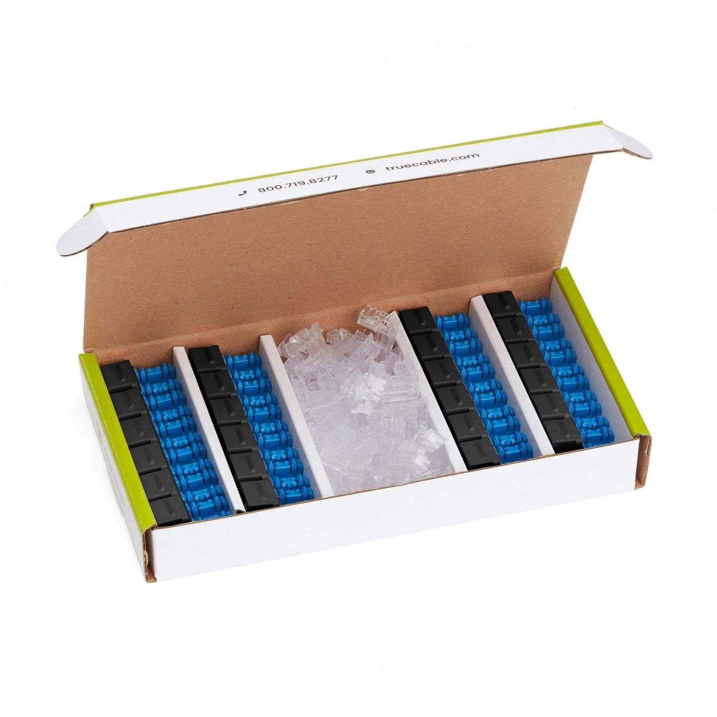 trueCABLE Cat5e Keystone Jack, Unshielded (UTP), 90 Degree Punch-Down, PoE++ (4PPoE) 100W, UL Listed, ETL Verified, ANSI/TIA Certified, Modular RJ45 Female, Black, 24 Pack