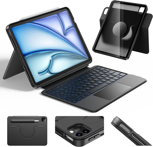 HOU for iPad Air 13 Inch Case Keyboard (M3/M2 2025), Detachable Keyboard Case for iPad Pro 13 M4 /12.9 inch 6/5/4/3rd (2024-2018), Magnetic Rotatable Stand, Multi-Touch Trackpad, 7-Color Backlight