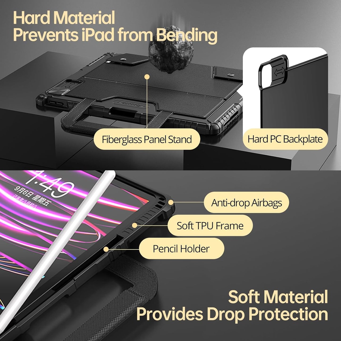 Nillkin Magic Keyboard Case for iPad Pro 13 inch M4 2024, Handheld Case for iPad Pro 13 inch 2024 with Keyboard, Pencil Holder, Large Trackpad, 7 Colors Backlit, Camera Protection, Black