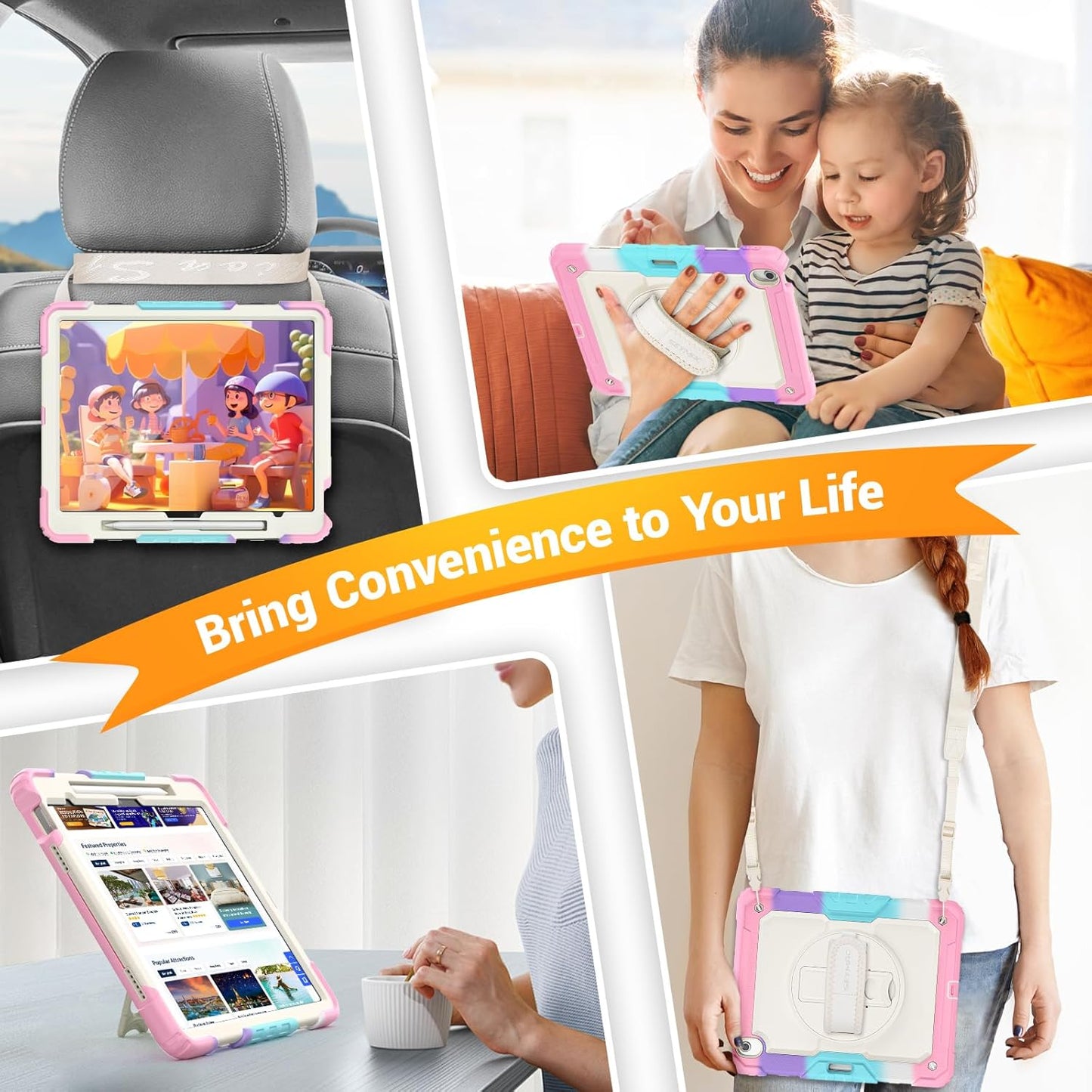 SEYMAC for iPad Air 13 Inch Case M3 2025/ M2 2024, Heavy Duty Shockproof Protective Case with Screen Protector, Rotating Stand, Hand/Shoulder Strap and Pen Holder for iPad Air 13, Colorful Pink