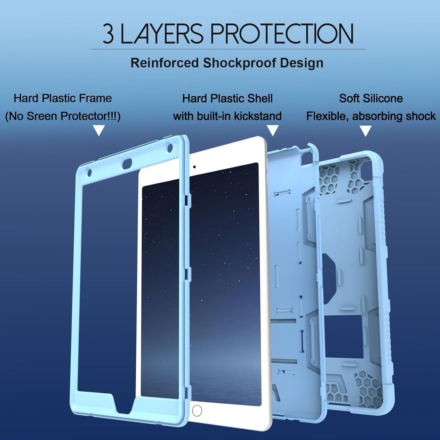 Rantice Case Compatible with iPad 9th Generation Case, iPad 8th Generation, iPad 7th Generation, Hybrid Shockproof Rugged Drop Protective Case with Kickstand for iPad 10.2'' (babybule), LightBlue