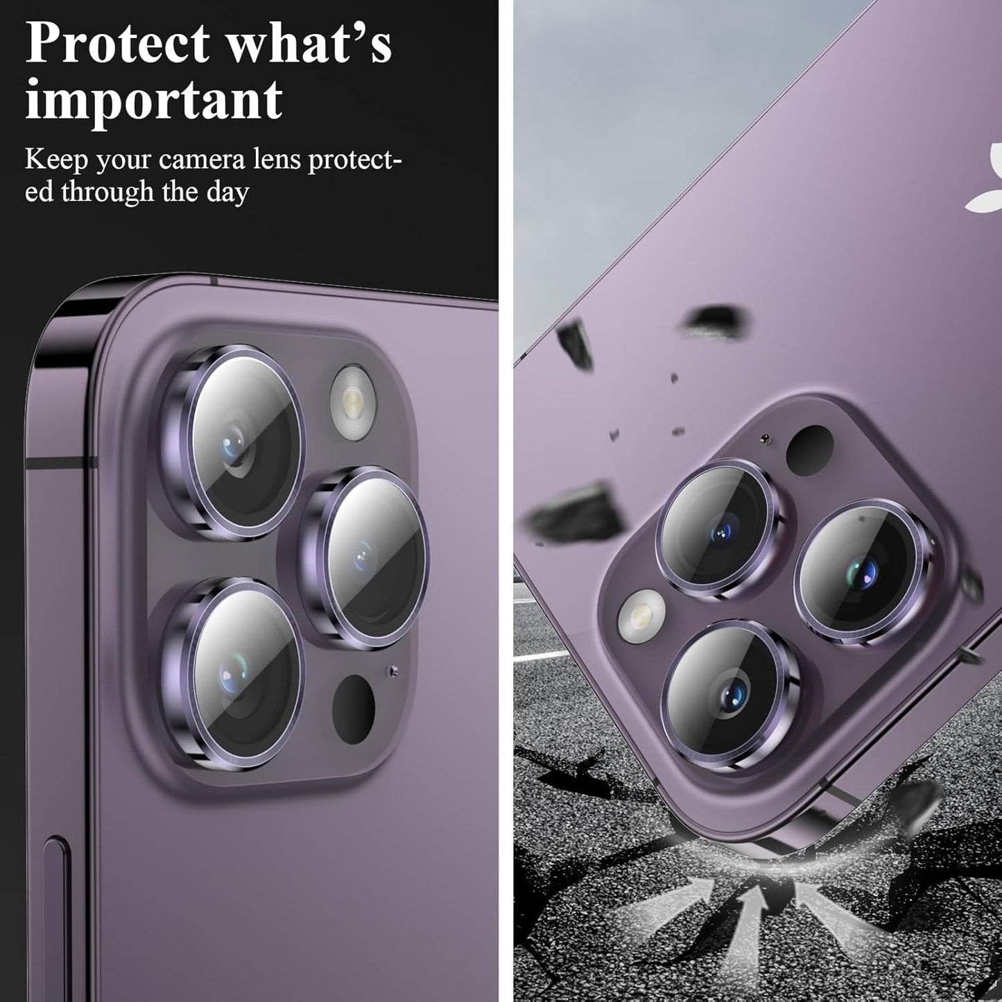 YWXTW Designed for iPhone 14 Pro Max Camera Lens Protector, for iPhone 14 Pro Camera Lens Protector, Individual Metal Anti Scratch HD Clear Case Friendly Tempered Glass Camera Cover, 1 Set (Purple)