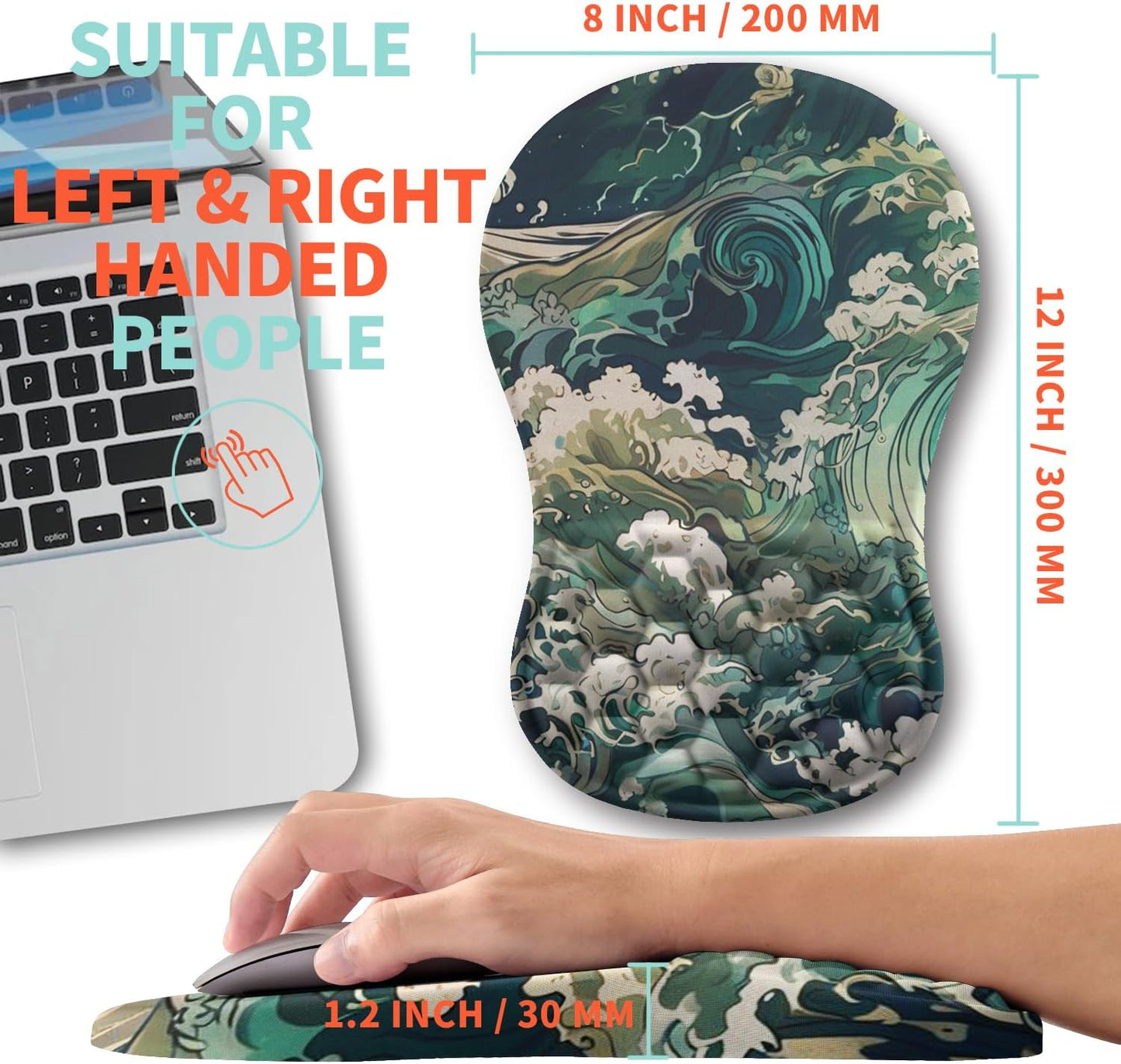 Ergonomic Mouse Pad Wrist Support with Memory Foam Massage Bulge, Carpal Tunnel Pain Relief Mousepad Wrist Rest for Mouse(12x8 inch, Sea Wave)