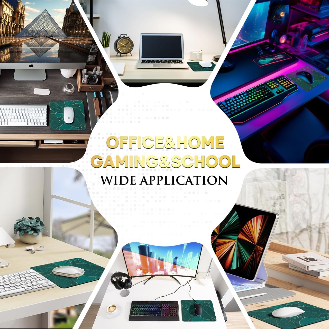 JIKIOU 3 Pack Mouse Pad with Stitched Edge, Comfortable Mouse Pads with Non-Slip Rubber Base, Washable Mousepads Bulk with Lycra Cloth, Mouse Pads for Computers Laptop Mouse 10.2x8.3x0.12in Leaf