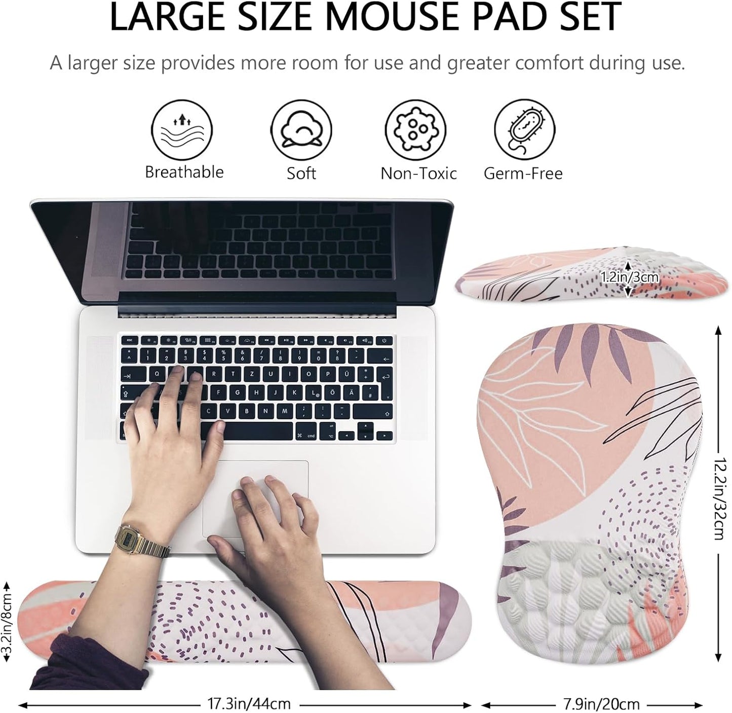 Mouse Pad Wrist Support, 2 in1 Keyboard Wrist Rest+ Ergonomic Mouse Pad, Non-Slip Wrist Rest for Computer Keyboard, Made Easy Typing & Relieve Wrist Pain（Leaf