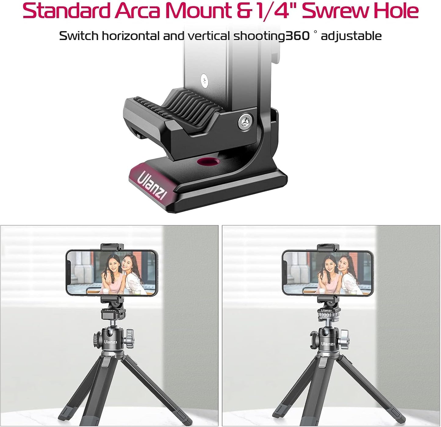 ULANZI ST-27 Phone Tripod Mount, 360° Metal Phone Holder for Tripod w 3 Cold Shoes & Arca Port, Versatile Smartphone Adapter for iPhone 17 16, Desktop Tripods, and Live Streaming/Vlogging Setup