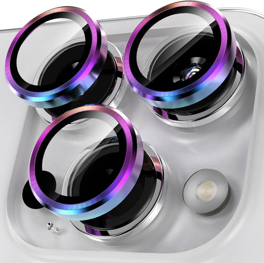 YWXTW CameraLens Protector,[1 Step Installation Tray] Tempered Glass Screen Metal Individual Cover Accessories Case Friendly (Multi-Coloured Titanium) (iPhone 15 Pro/15 Pro Max)