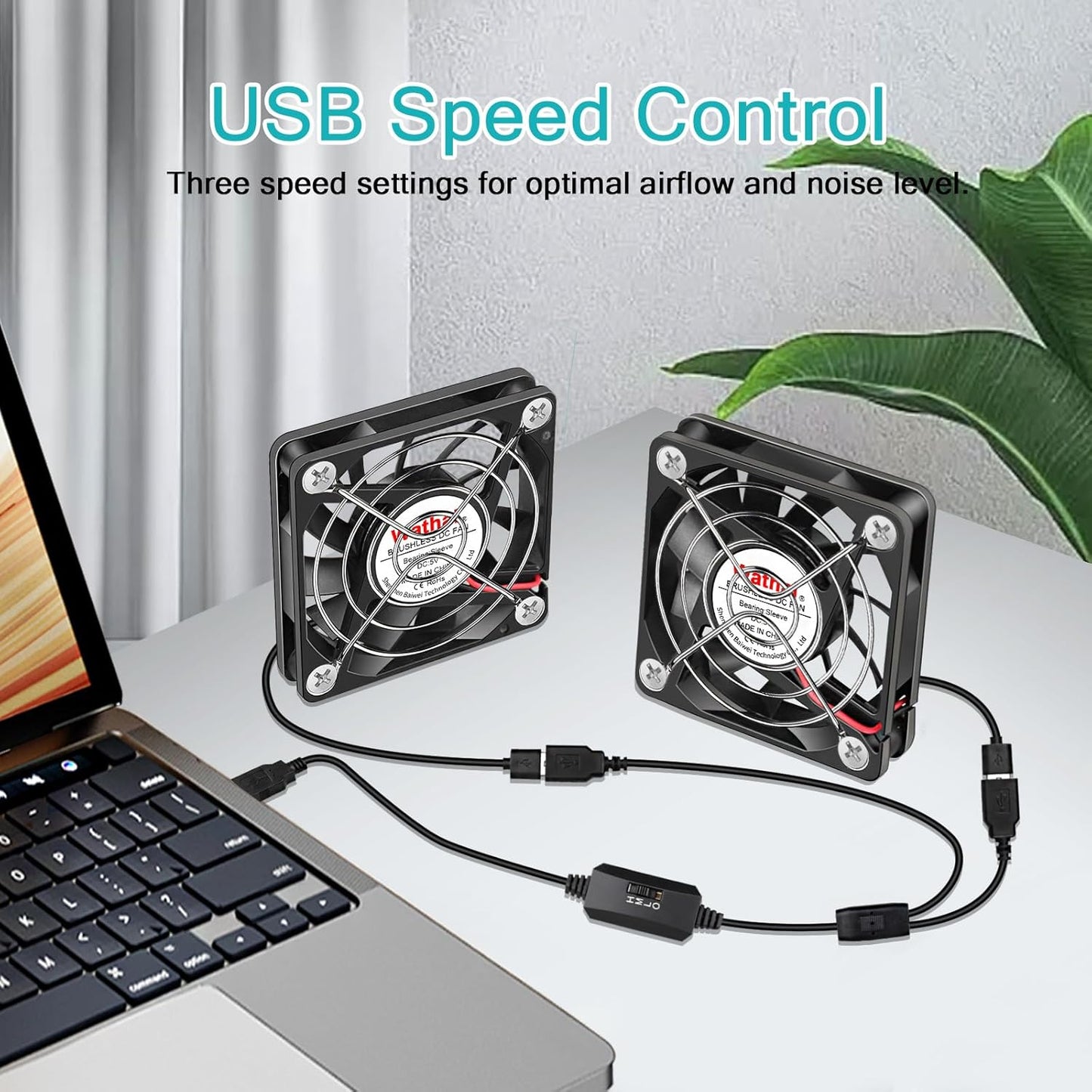 2 Packs Wathai 60mm x 10mm USB Computer Fan 5V with Speed Control DC Brushless Cooling Fans for Charger PC Case Router Raspberry Pi Radiator Cooler Ventilation