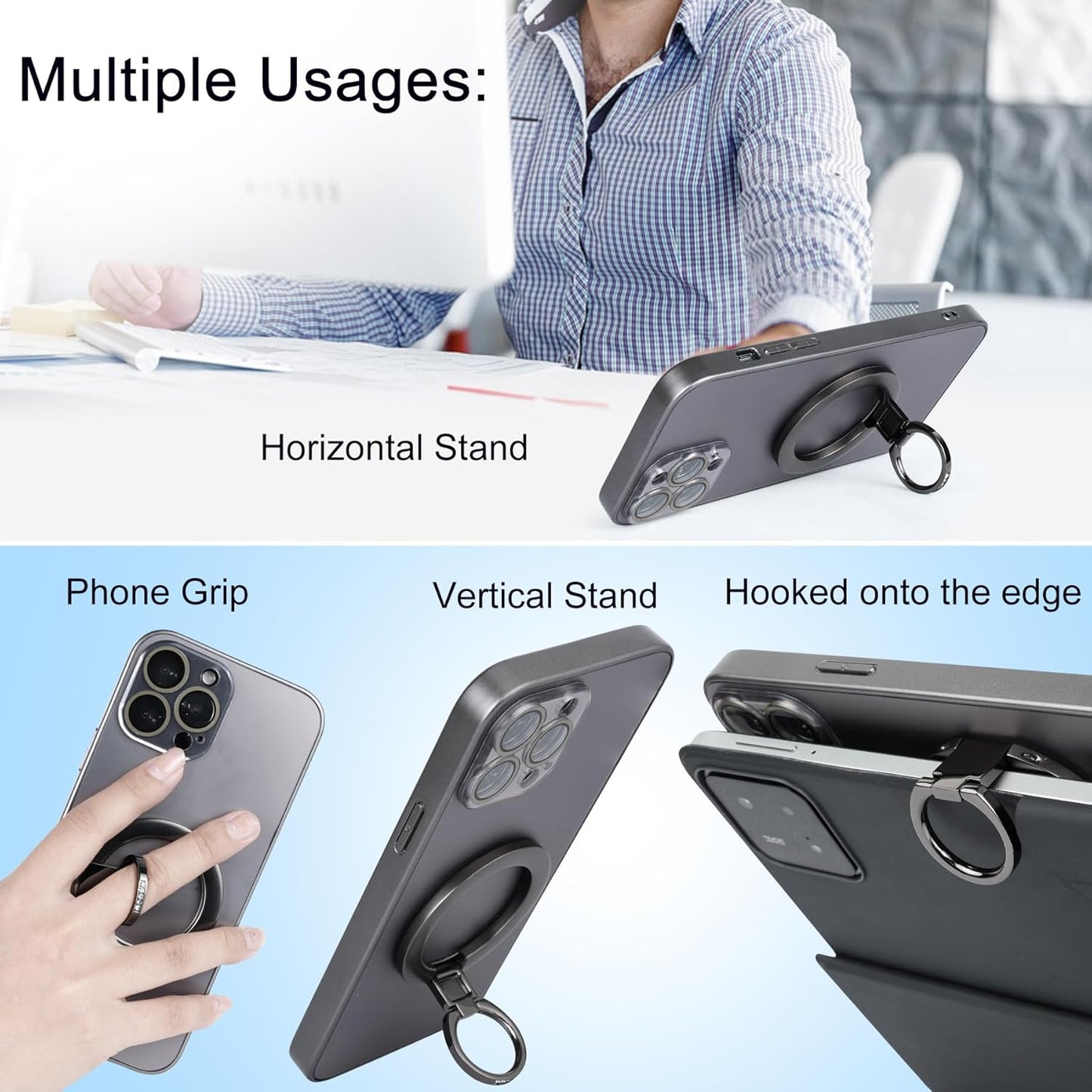 Magnetic Phone Grip for MagSafe, EI Sonador Magnet Phone Ring Holder, Removable, Compatible with iPhone 14 Plus 13 12 Pro Max Mini (Diamond Silver)