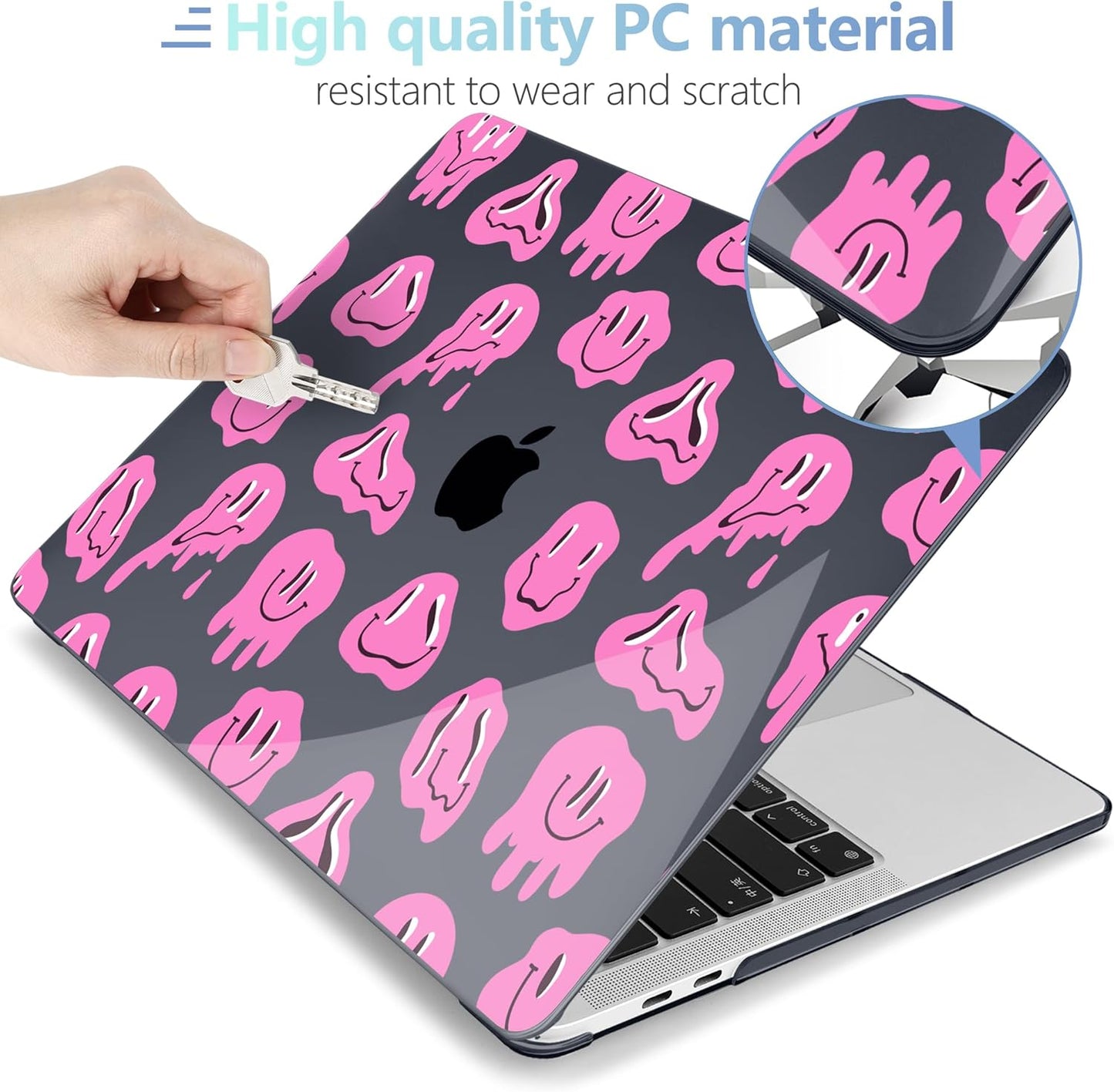 MEEgoodo Case for MacBook Pro 13 inch Case 2022 2021 2020 New A2338 M2/M1 A2251 A2289, Laptop Hard Shell with Keyboard & Camera Cover Compatible with 13 inch MacBook Pro, Pink Groovy Emoji