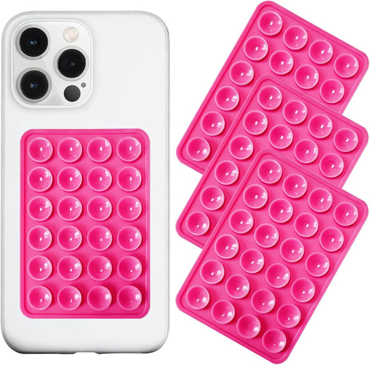Silicone Suction Phone Case Mount 3 Pack, Silicon Adhesive Suction Cup Phone Mount, Non Slip Sticky Phone Grip for Cellphone, Strong Grip Holder for Selfies and Videos (Rose)