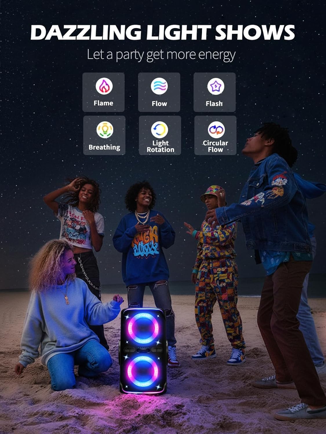 Party Bluetooth Speaker - 240W Peak Loud Speaker, Dazzling Light Show, Deep Bass, IPX4 Waterproof, 15H Battery, TWS Pairing, BT 5.3 Wireless, Portable for Home/Outdoor/Beach/Pool Party