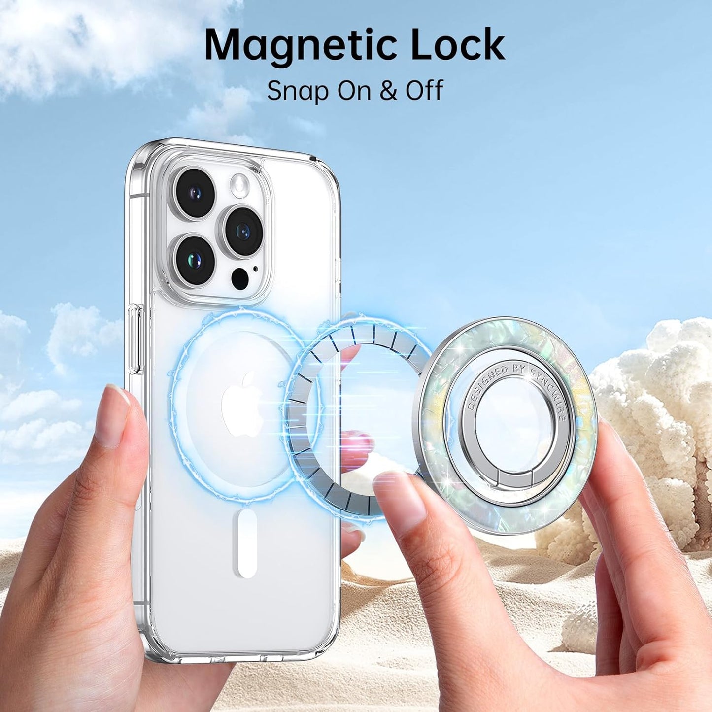 Syncwire Magnetic Phone Grip for MagSafe, Colorful Shell Magnetic Phone Ring Holder, 360° Rotation Floating Effect Cell Phone Ring Stand MagSafe Ring for iPhone 16 Pro Max 15 14 13 &All- Pearly Luster