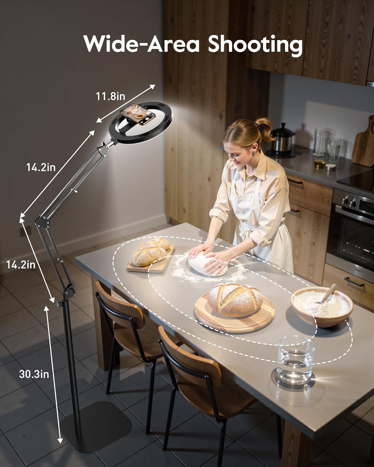 LUXSURE Ring Light Tripod for iPhone with Light,71" Overhead Camera Mount with Phone Holder,Adjustable Ring Light with Stand and iPhone Tripod for Video Recording,Cooking,Painting,TikTok,YouTube