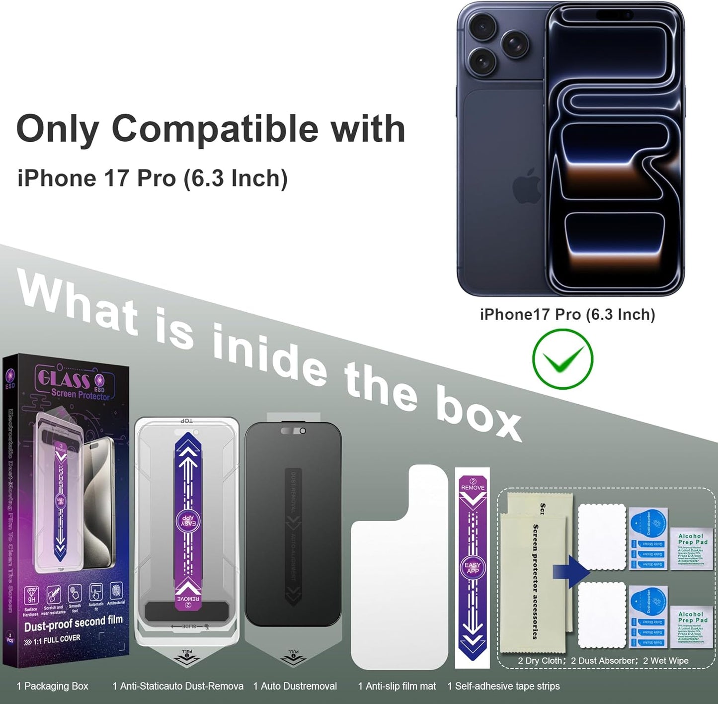 Matte Privacy Screen Protector for iPhone 17 Pro 6.3-Inch, Auto Dust Removal, 9H Anti-Spy Tempered Glass Film, Full Cover, Anti-Fingerprint, Easy Installation, 2 Pack