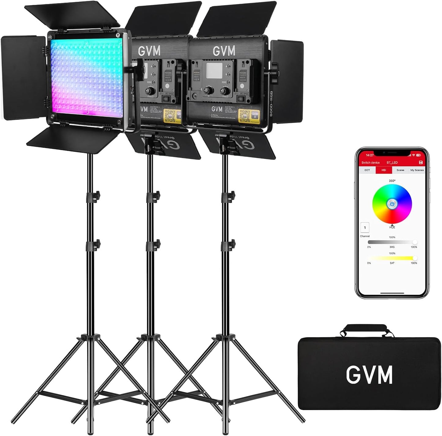 GVM 800D RGB LED Video Light, 2026 Upgraded Panel Light with Optical Lens & 6X Brighter (19500 Lux/0.5m), 3200K-5600K Bi-Color, 20 Scene Modes & CRI97+, Studio Lights, Photography Lighting, 3-Packs