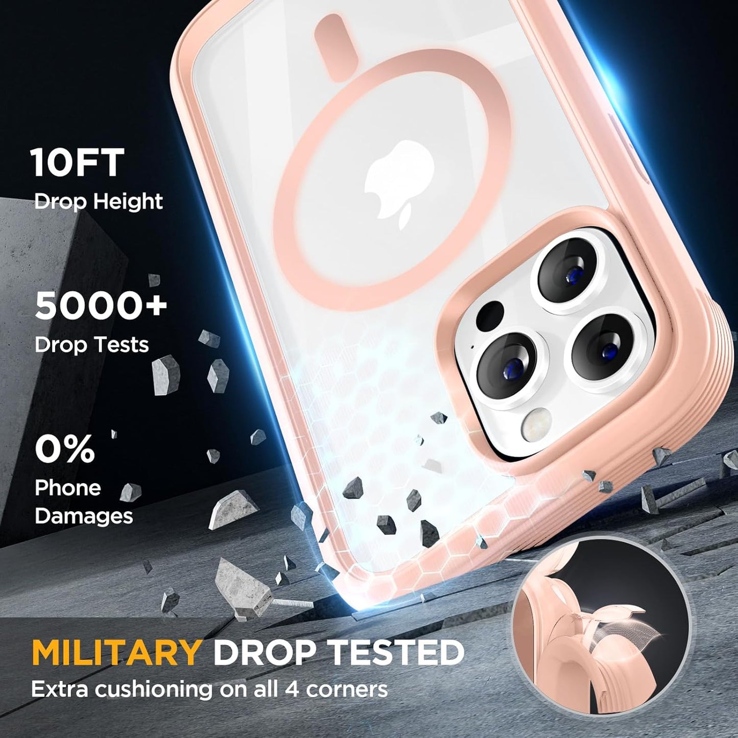 Miracase Magnetic Glass for iPhone 13 Pro Case,Compatible with MagSafe,Full-Body Bumper with Shockproof Military-Grade,Built-in 9H Tempered Glass Screen Protector for iPhone 13 Pro,Pink