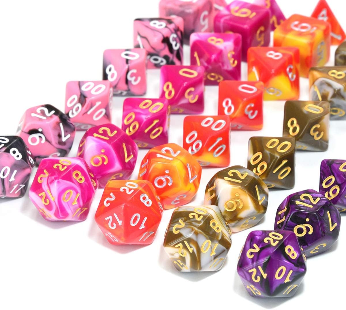 Assorted 5 Colors Polyhedral Dice Set for Dungeons and Dragons RPG Table Games with Black Drawstring Pouch