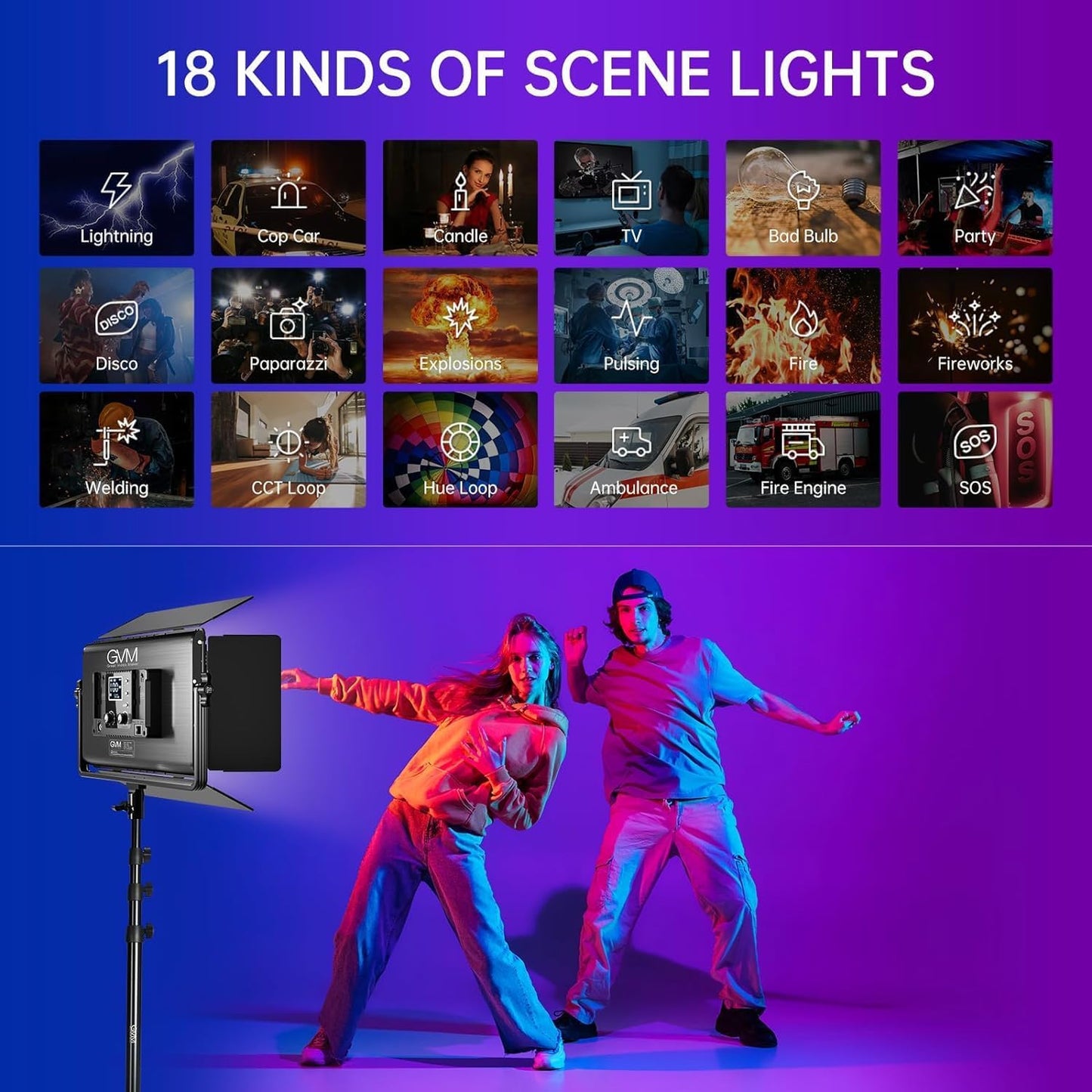GVM 1500D RGB LED Video Light, 75W Video Lighting Kit with Bluetooth Control, 2 Packs Led Panel Light for Photography, YouTube Studio, Video Shooting, Conference, 1128 Led Beads