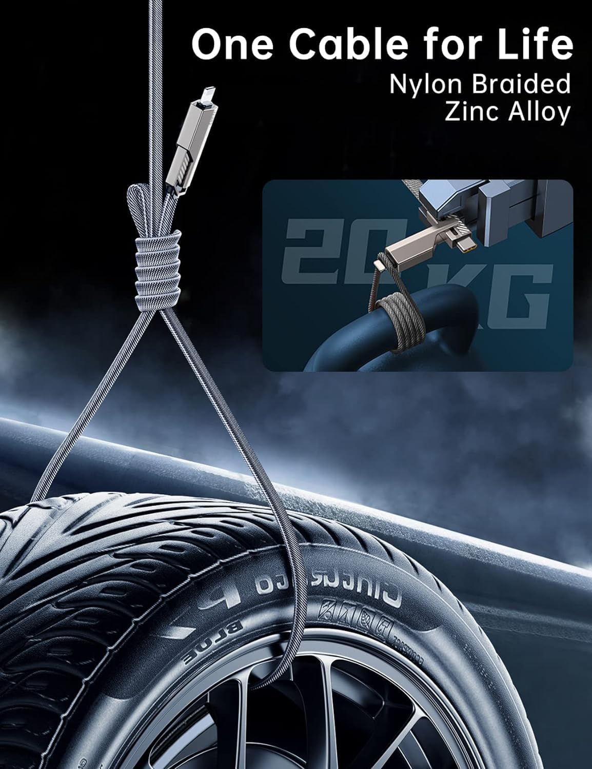 [One is Enough] 4-in-1 Compatible with USB C to Lightning Cable, 60W High-Speed Charging & Fast Data Transfer,CarPlay & Android Auto Support Multi Charger Cord Combo for iPhone/Samsung/iPad,5FT