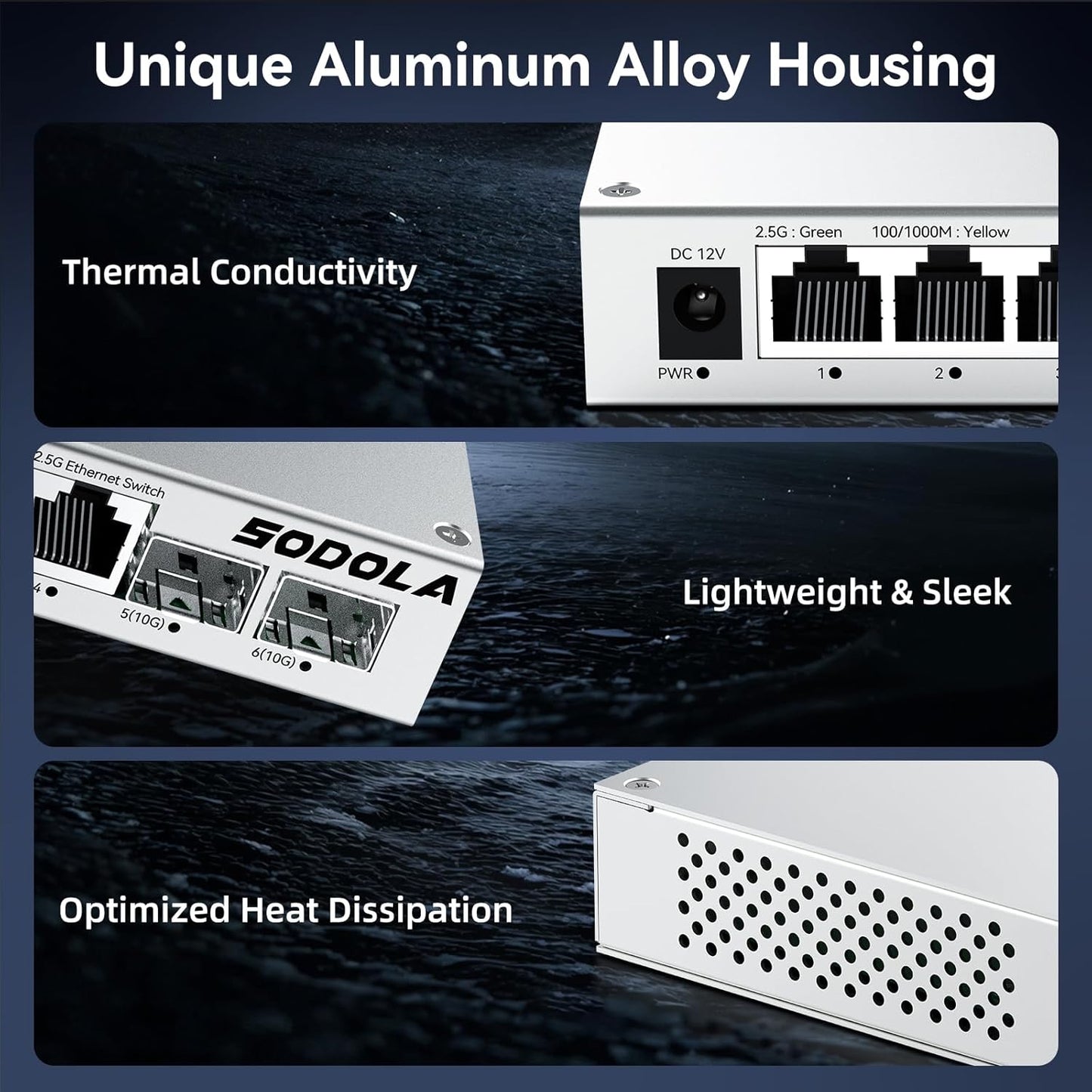 SODOLA 2.5Gb Switch,4 x 2.5G Base-T Ports, 2 x 10G SFP+, Aluminum Alloy Cooling & Magnetic Mounting,2.5 Gigabit Network Switch Fanless Plug & Play, Unmanaged Multi-Gigabit Switch,Lifetime Protection