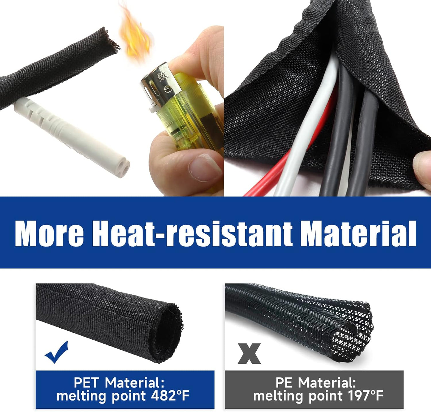 Split Braided Sleeve Cable Management Wire Loom Cord Covers for Automotive Harness/Primary Wire/Electronic Cable (3/4" - 16 Feet)