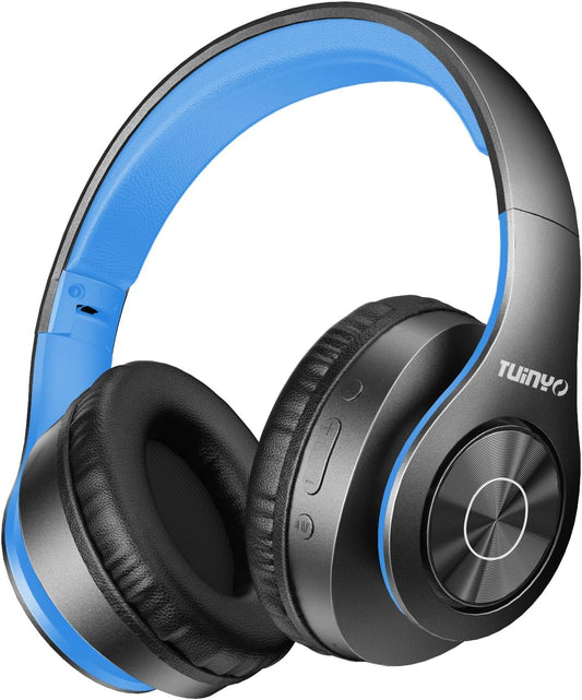 TUINYO Bluetooth Headphones Wireless, Over Ear Stereo Wireless Headset 40H Playtime with deep bass, Soft Memory-Protein Earmuffs, Built-in Mic Wired Mode PC/Cell Phones/TV-Black/Blue …