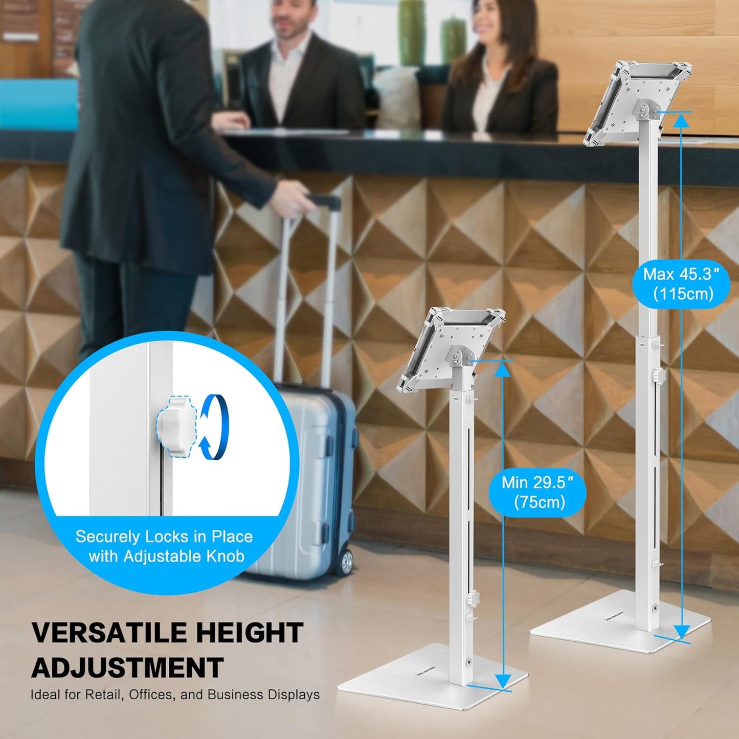 AboveTEK Security iPad Kiosk Floor Stand, Anti-Theft POS Tablet Stands for Retail Business, Height Adjustable Tablet Floor Stand, 360° Swivel Universal Locking Holder Fits 9.7"-13" iPads/iPad Pro/Air