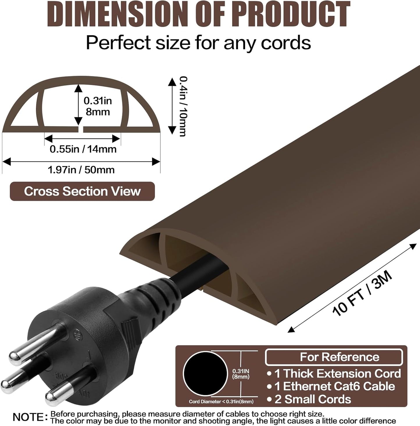 Floor Cord Cover Cable Cavity Self Adhesive Cord Hider Floor 10FT Floor Cable Management Power Cord Protector Floor Electric Cord Covers for Offices, Gym, Exhibitions (CoffeeBrown, 1.97" x 10')