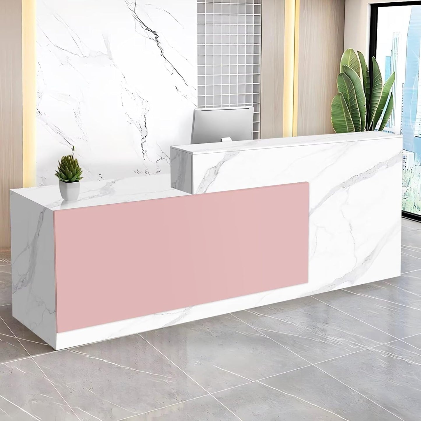 Reception Desk with Counter Modern Checkout Counter with Lockable Drawer Keyboard Tray Receptionist Desk for Office Salon Reception Table P Left 59inch/150cm