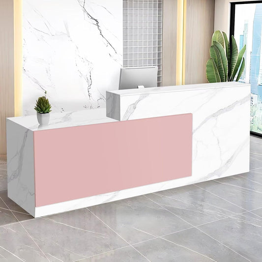 Reception Desk with Counter Modern Checkout Counter with Lockable Drawer Keyboard Tray Receptionist Desk for Office Salon Reception Table P Left 59inch/150cm