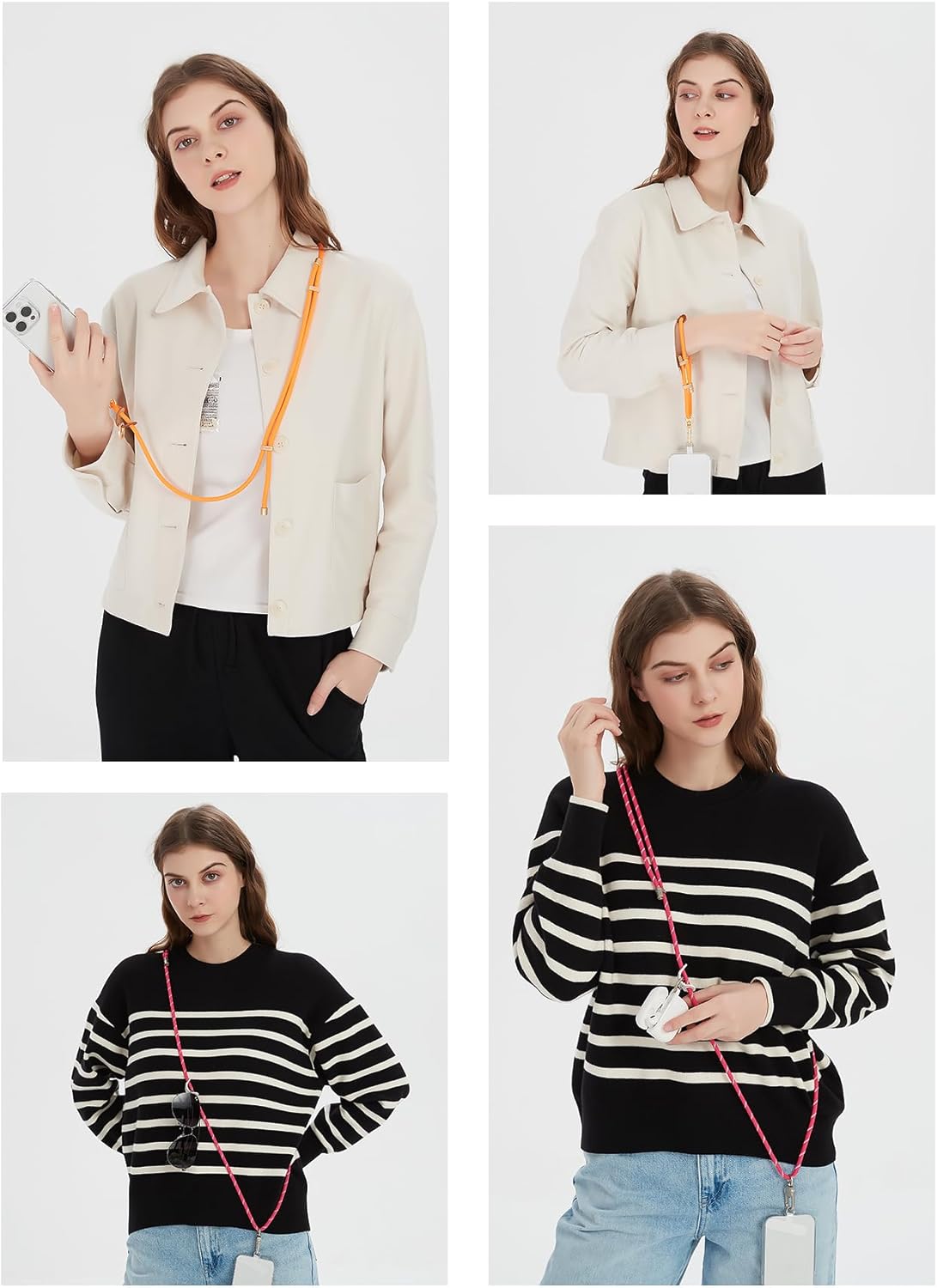 project-cb Cell Phone Lanyard 1,Phone Tether Tab 2,Crossbody Strap,Lanyards for Around the Neck,Adjustable Strap 80-160cm (White-Black-B)