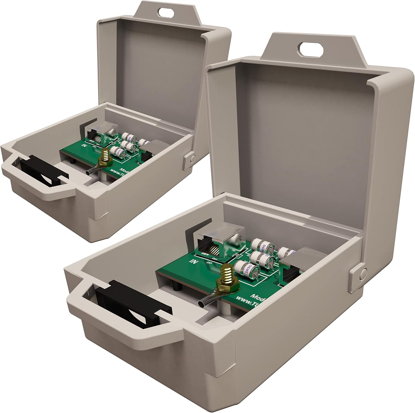 Tupavco Outdoor Ethernet Surge Protector (2 Pack) PoE+ Gigabit - Gas Discharge Tube GDT -Wall Mount -RJ45 Lightning Suppressor -LAN Network CAT5/CAT6 Thunder Arrestor -GbE 1000 Mbps Protection - TP303