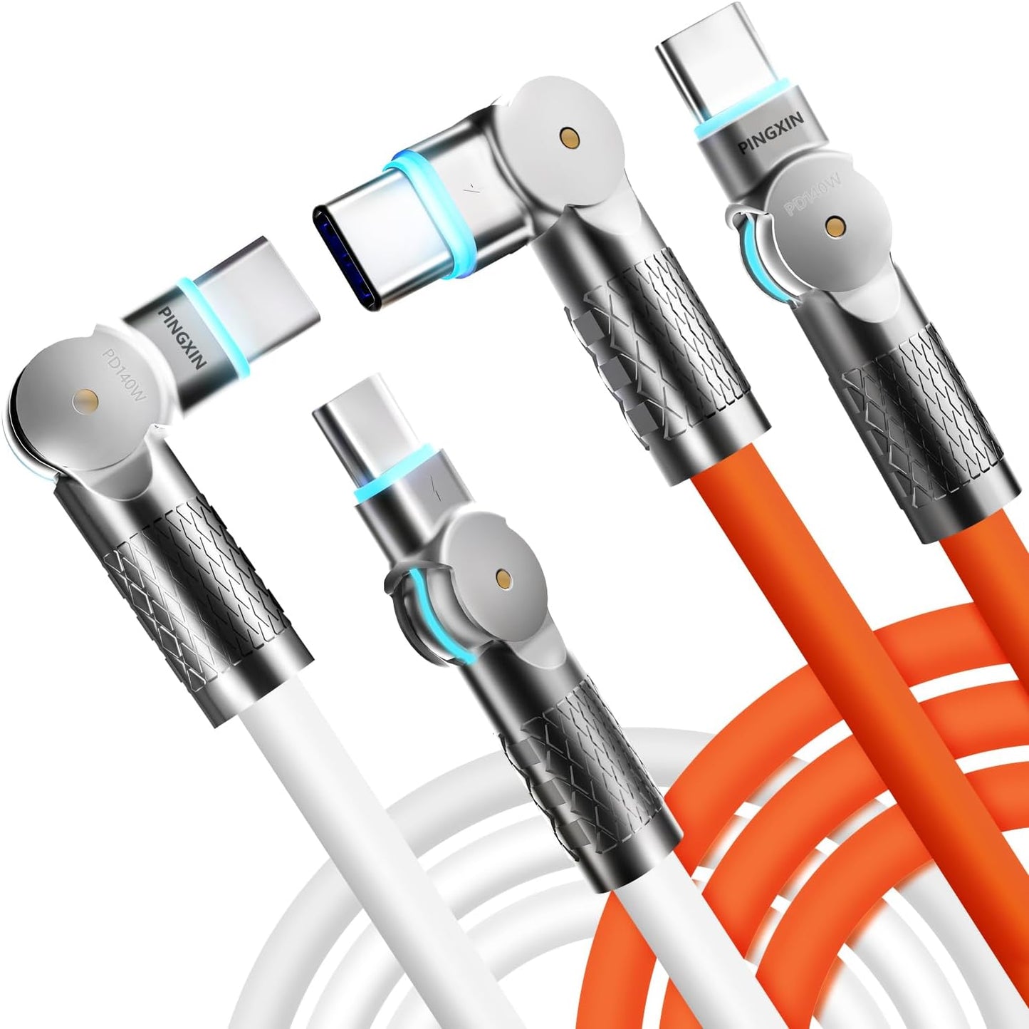 140W USB C to USB C Charger Cable [2-Pack 6.6FT], Type C Fast Charging Cable Compatible with MacBook Pro, iPad Pro Air, iPhone 16/16 Plus/16 Pro Max, Galaxy S23+/S23 Ultra, Orange+White…