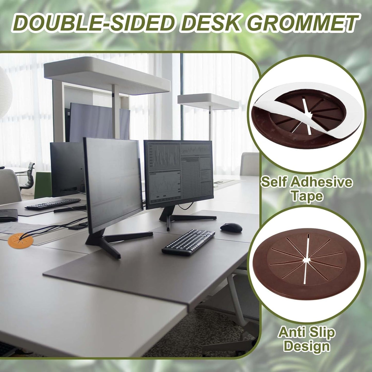 PATIKIL Desk Grommet 2-1/16", 8 Pcs Round Cable Grommet Cord Hole Cover with Adhesive Tape Flexible Table Wire Organizer for Office Home Table Countertop, Deep Brown