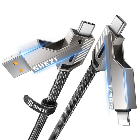 4-in-1 USB C Cable 45W 5FT Compatible with Lightning Cable [Fast Charging & Data Transfer] Flat Nylon Braided for iPhone iPad Charger Cord, Multi Charge Wire Combo with L/Type C/USB A Port