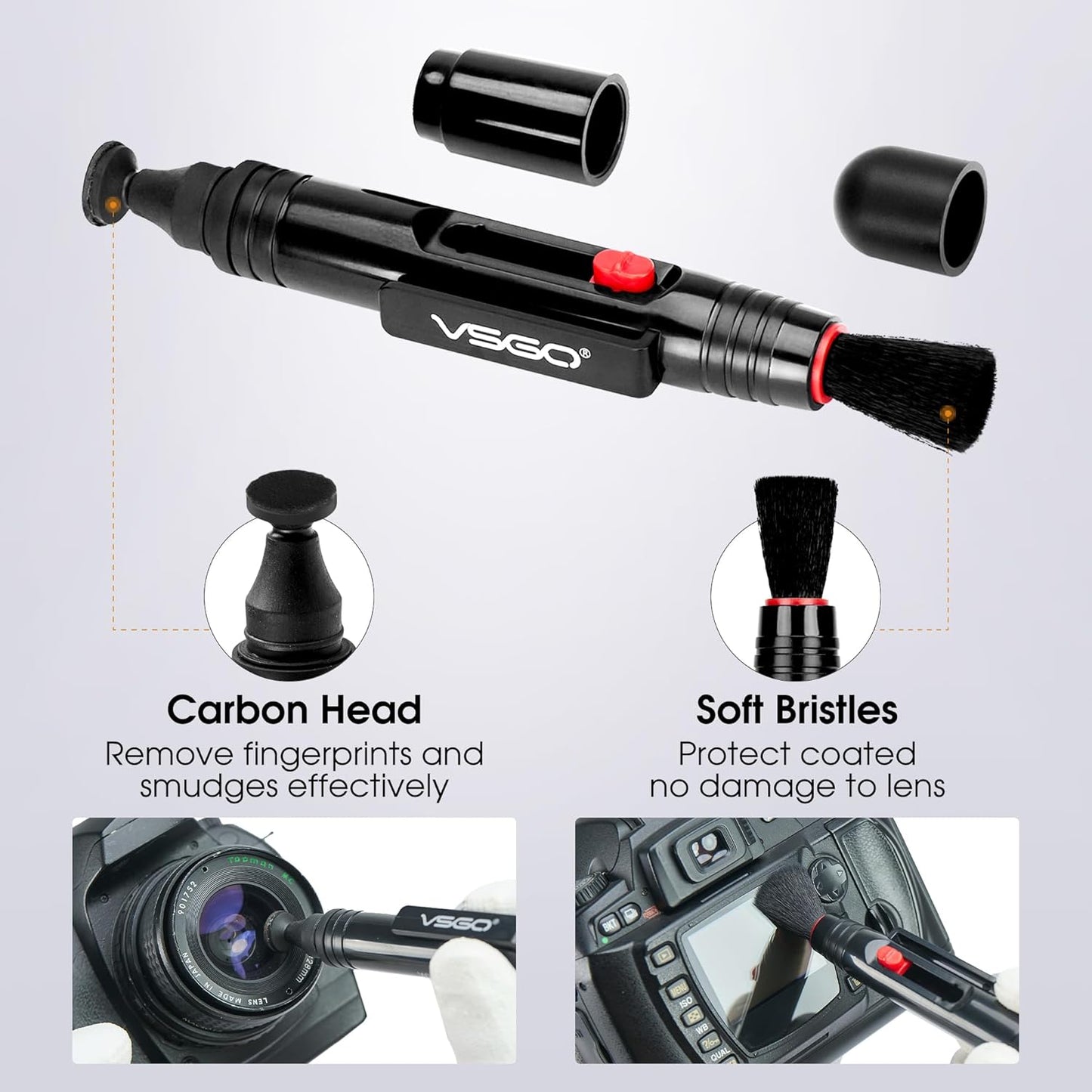 VSGO 4-in-1 Camera Cleaning Kit for Canon, Nikon, Sony DSLR Cameras, Air Blower, Lens Brush Pen, Microfiber Cloths (VS-A13E)