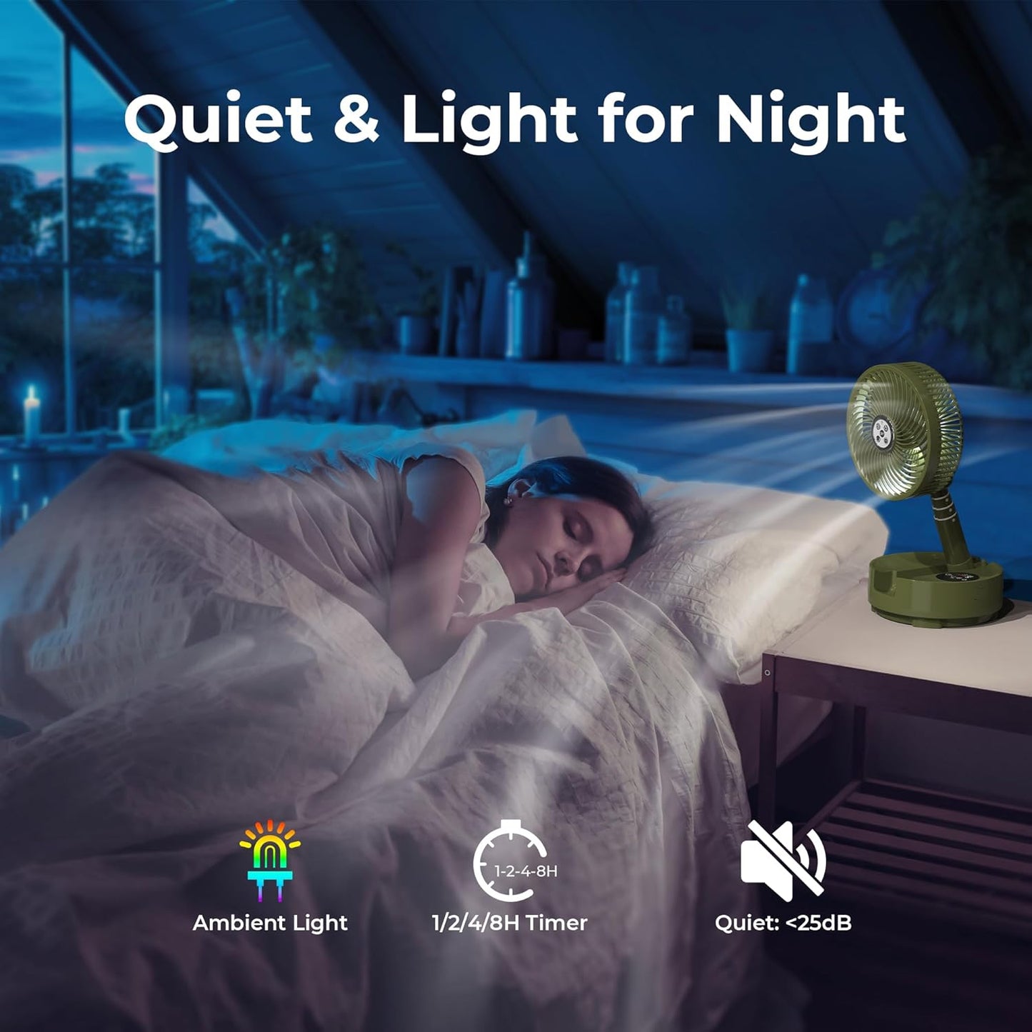 20000mAh Battery Operated Camping Fan - 112Hrs Rechargeable Oscillating Table Fan with Light & Timer, 8 Speeds Portable Travel Fan for Cruise RV Trip, Hurricane Power Outage (8" with Case)