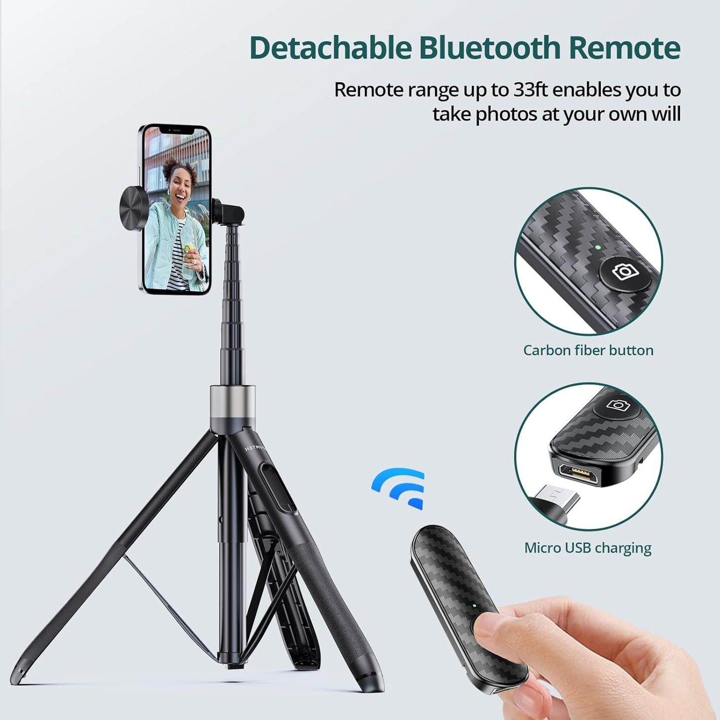 ATUMTEK 65" Selfie Stick Tripod, All in One Extendable Phone Tripod Stand with Bluetooth Remote 360° Rotation for iPhone and Android Phone Selfies, Video Recording, Vlogging, Live Streaming, Black