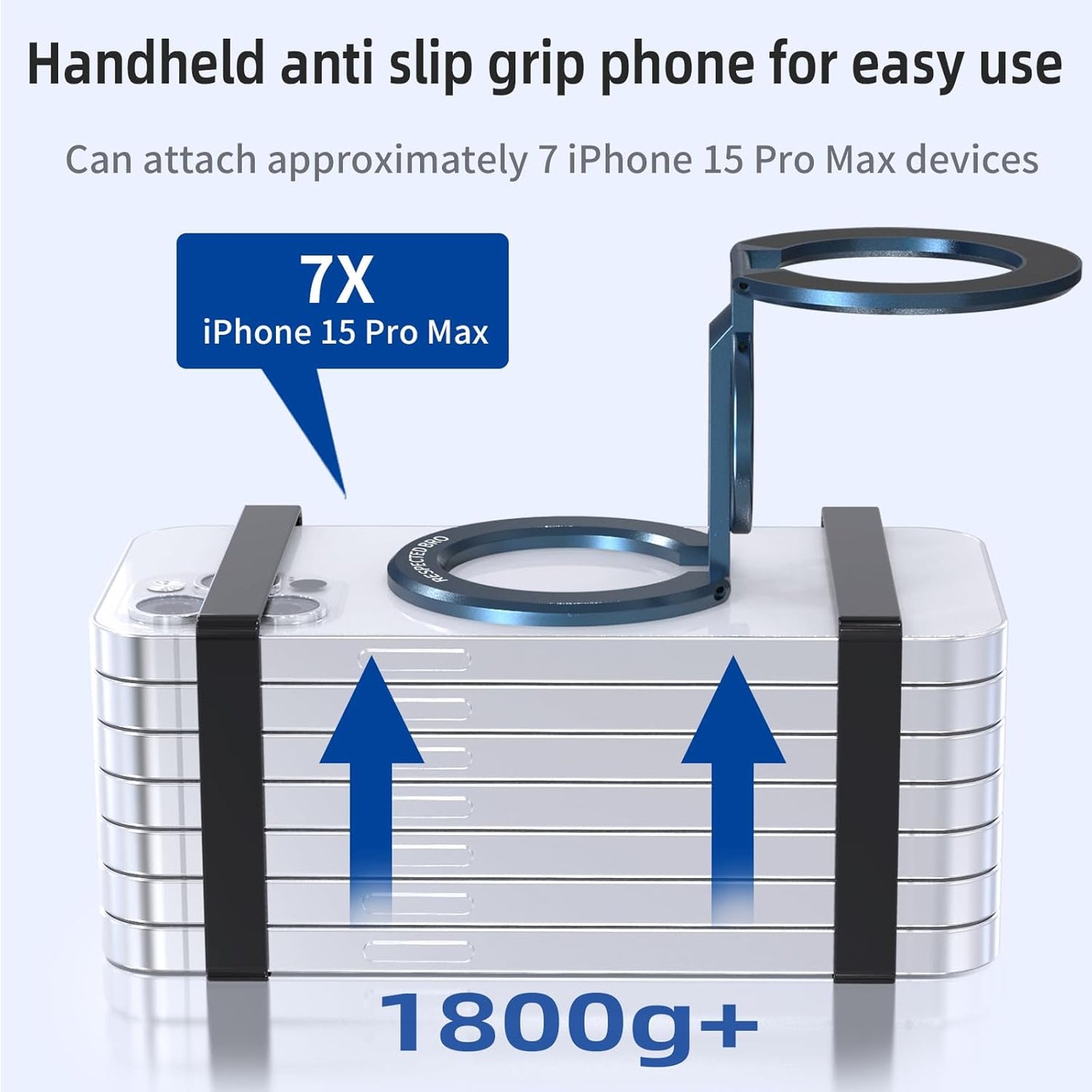 RESPECTED BRO-Magnetic-Phone-Ring-Holder with Dual Rings, Compatible with iPhone 16/15/14/13/12, Multifunctional Stand for Desk,Office,Gym,Kitchen & All Metal Surfaces, Finger Loop Grip (Dark Blue)