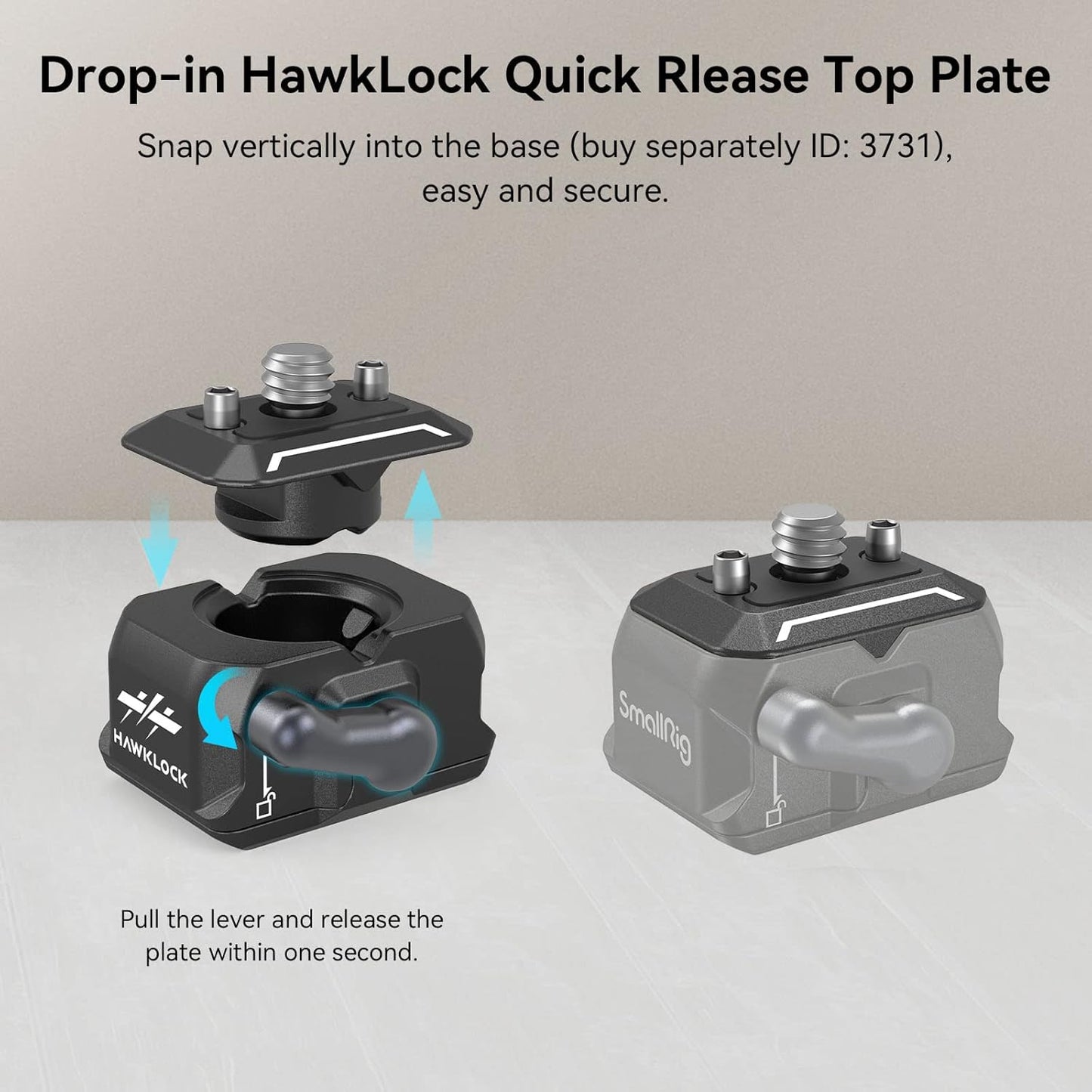 SmallRig Quick Release Plate with 1/4" Screw, HawkLock Quick Release Top Plate for Stabilizer, Action Camera, Monitor, LED Light, QR Top Plate for SmallRig HawkLock Quick Release System - 3730C